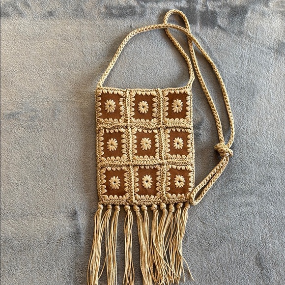 Sundown Wild Handbags - 🥳Host Pick🥳 Boho Sundown Wild Leather Crochet Fringe Bag - Brown and Cream